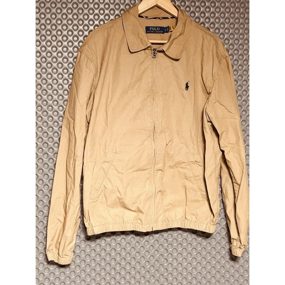Polo Ralph Lauren Bayport Poplin Windbreaker Jacket Men's Large Tan Khaki MINT